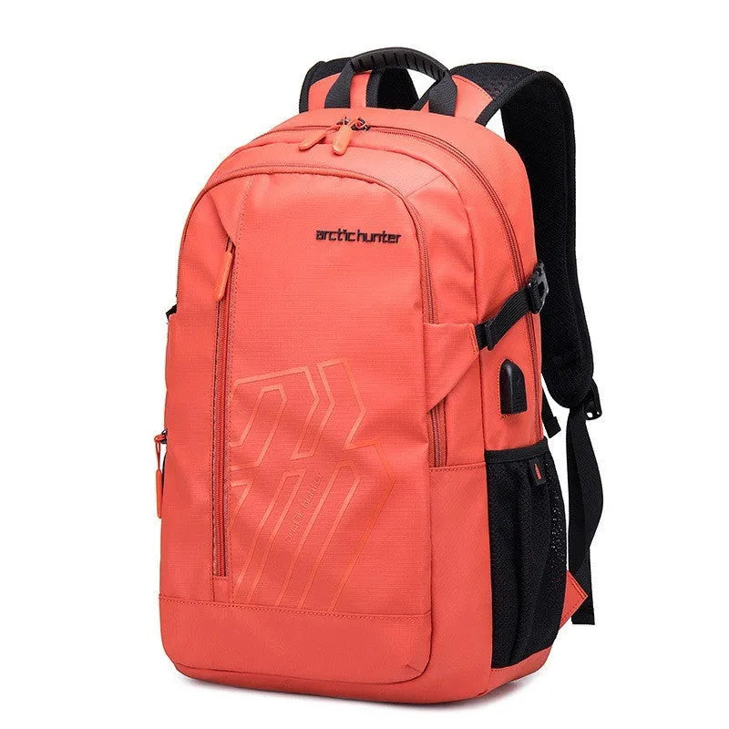 18-inch plaid pattern laptop backpack with curved shoulder strap in black, blue, orange or grey