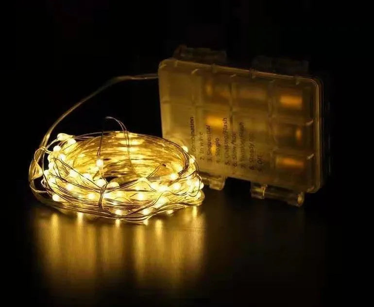 Copper wire string light with 120 LED lamps in various colour options on 12-metre length
