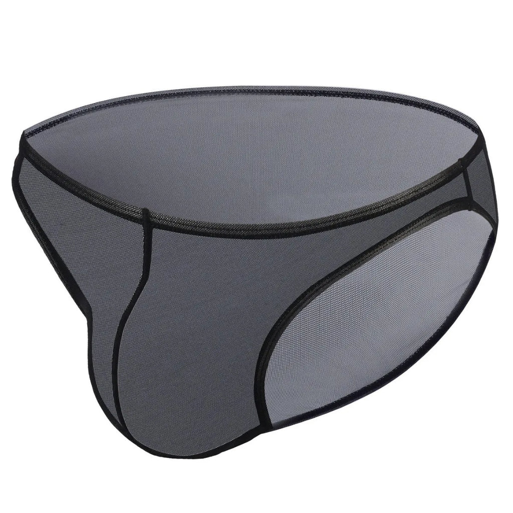 Men's black low waist ice silk shorts with quick-drying nylon fabric and triangular briefs style