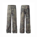 Men's straight leg jeans with digital camouflage pattern in denim fabric