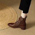 Women's black pointed-toe ankle boots with 5.5cm heel and short tube design