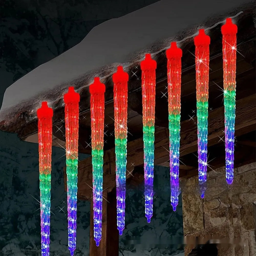 LED ice cone shaped meteor shower solar Christmas ornamental festoon lamp with flower design
