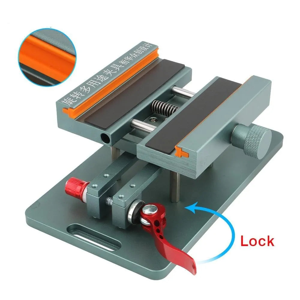 Mobile phone repair fixture with adjustable clamp and silicone protection grips