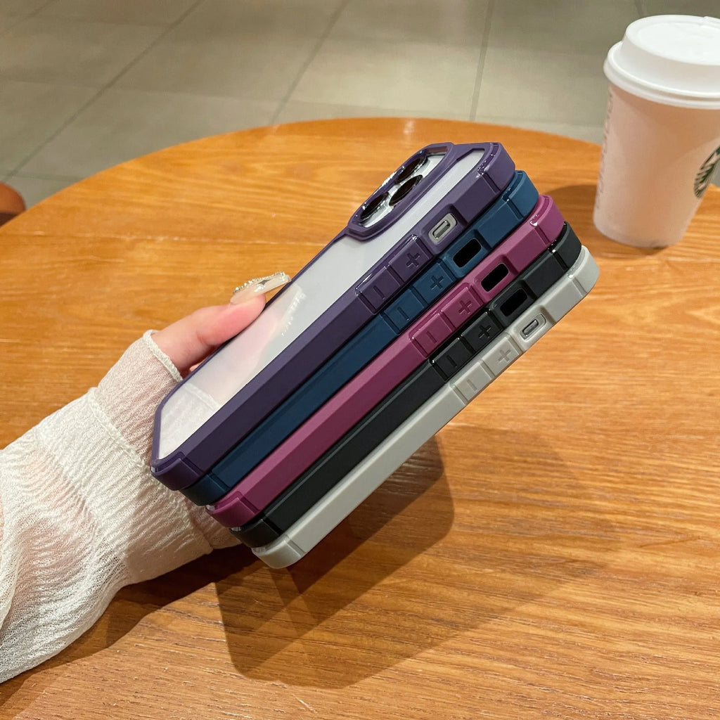 Transparent TPU PC phone case with four-corner drop-resistant groove and embossed texture for iPhone 14 Pro Max