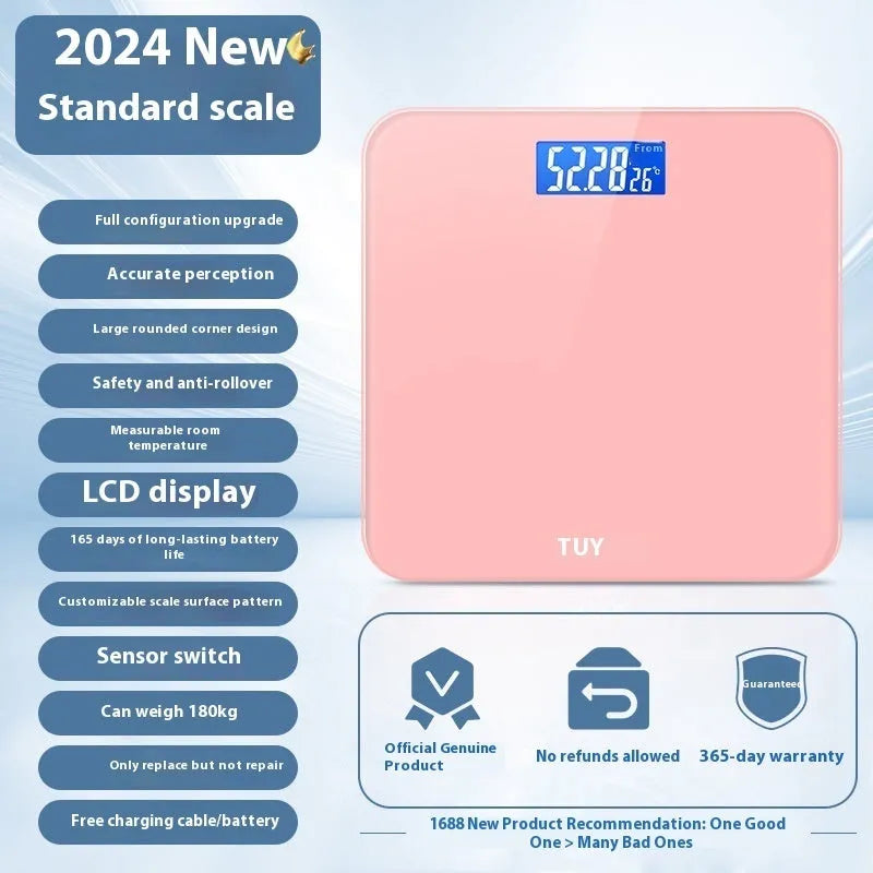 Digital bathroom weighing scale in 26cm square format with multiple colour and power options