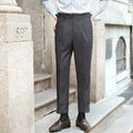 Men's retro straight-leg trousers in dark grey khaki with ironing finish