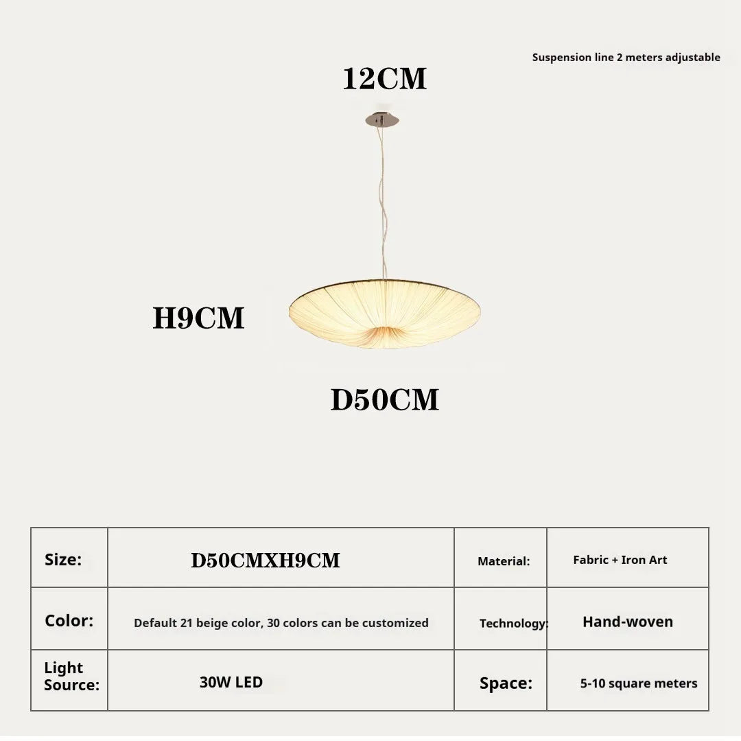 New Chinese minimalist bedroom chandelier with beige fabric shade, alloy frame, 50cm diameter option, Japanese style ceiling light