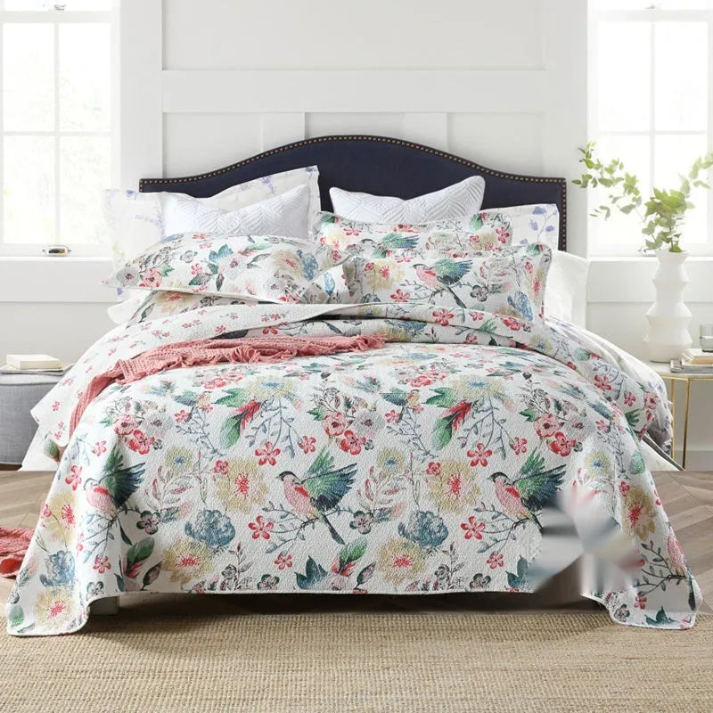 Pure cotton bedspread three-piece set with geometric printed pattern for 1.8 metre beds