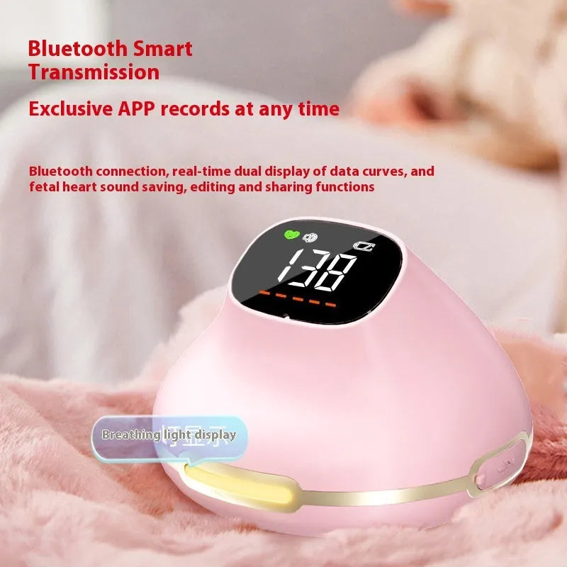 Pink one-piece portable foetus ECG monitor with USB charging cable for home maternity use