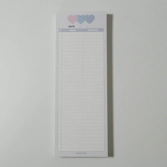 Vertical format English word notepad in half B5 size with double-sided printing and colour-coded cover