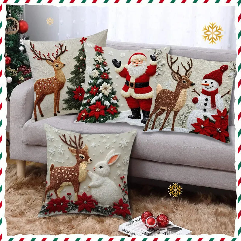 Christmas festival elk rabbit print linen pillow cover 45x45 cm for sofa decor