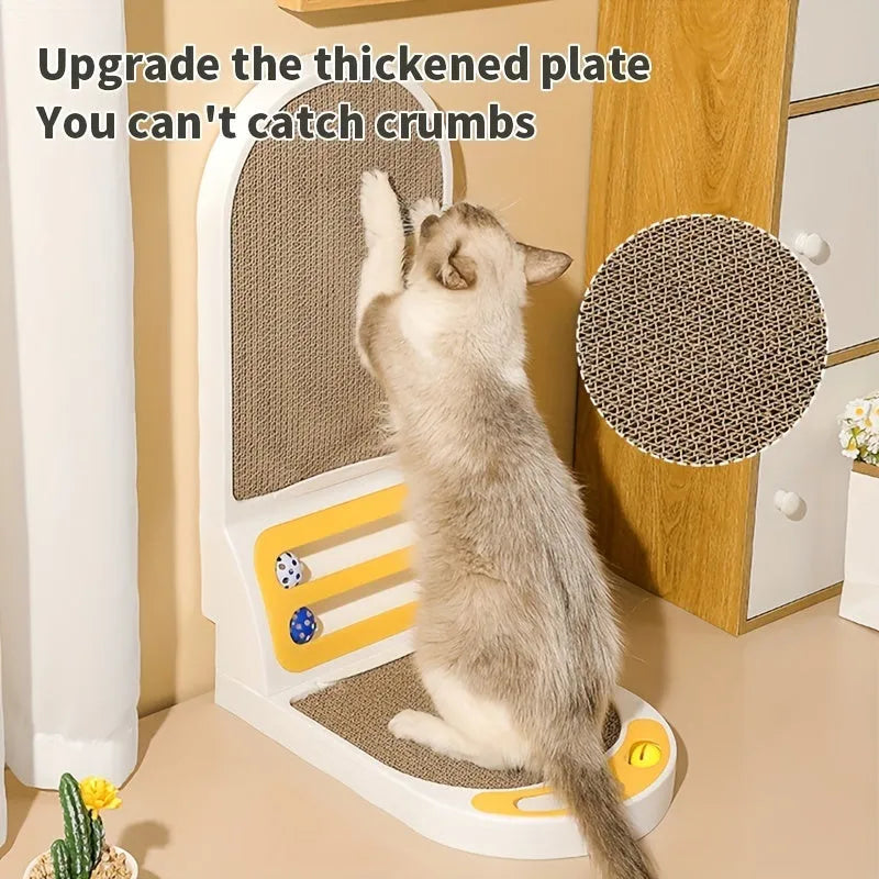 L-shaped vertical cat scratching board in grey, green, or white, showing thickened scratching surface.