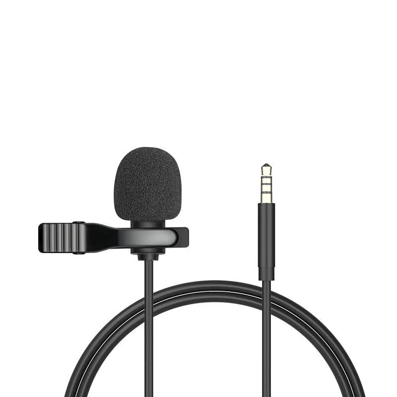 Silver lavalier clip microphone with 3.5mm plug and 1.5m black TPE cable for Apple devices