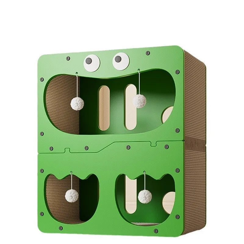Double layer cat scratching board with integrated nest in owl and cat head design styles