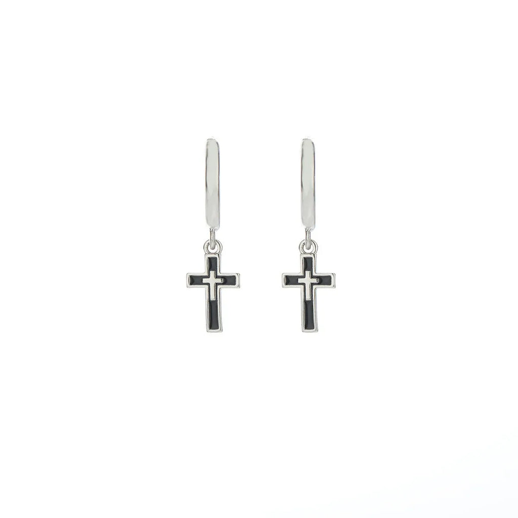 Silver plated cross retro earrings unisex geometric simple style on display