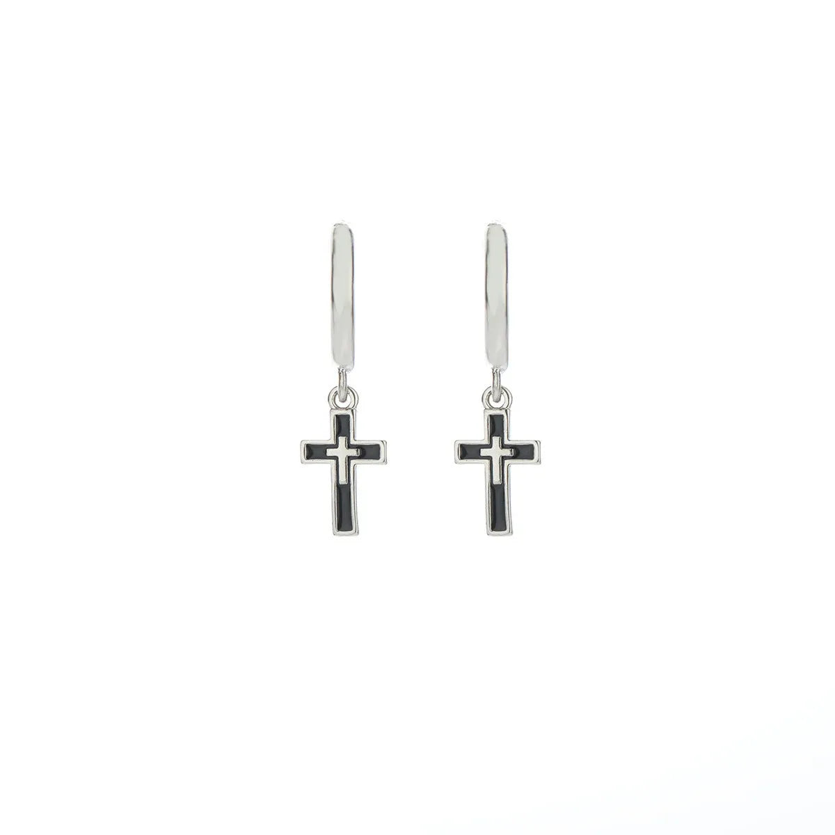 Silver plated cross retro earrings unisex geometric simple style on display