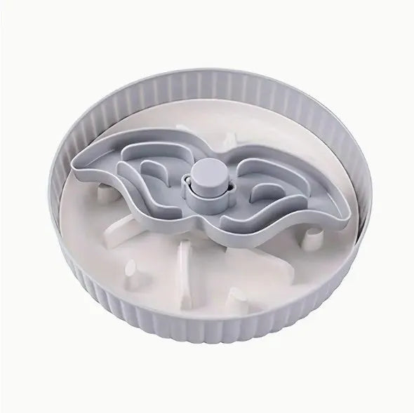 Pet feeding bowl with rotating game board and silicone anti-choke pad in various colour options