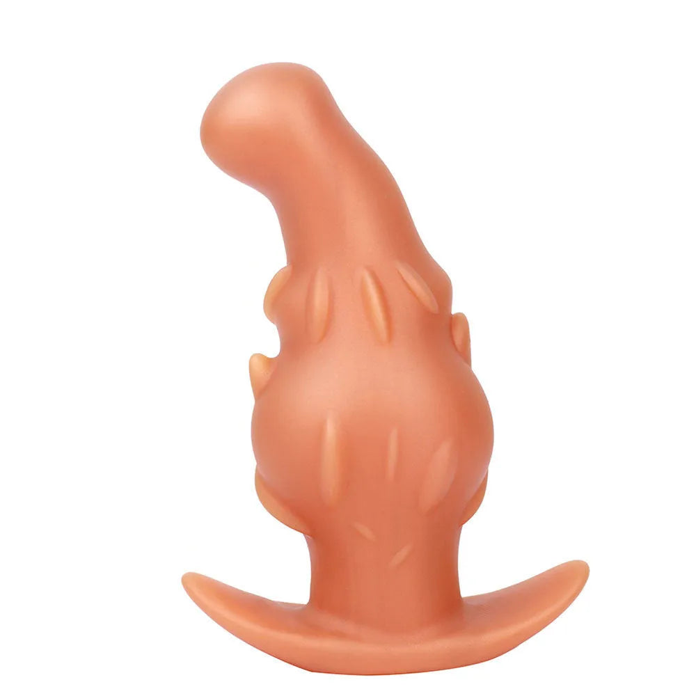 A purple unisex wearable masturbator made from liquid silicone, shown with size options S, M, L, XL.