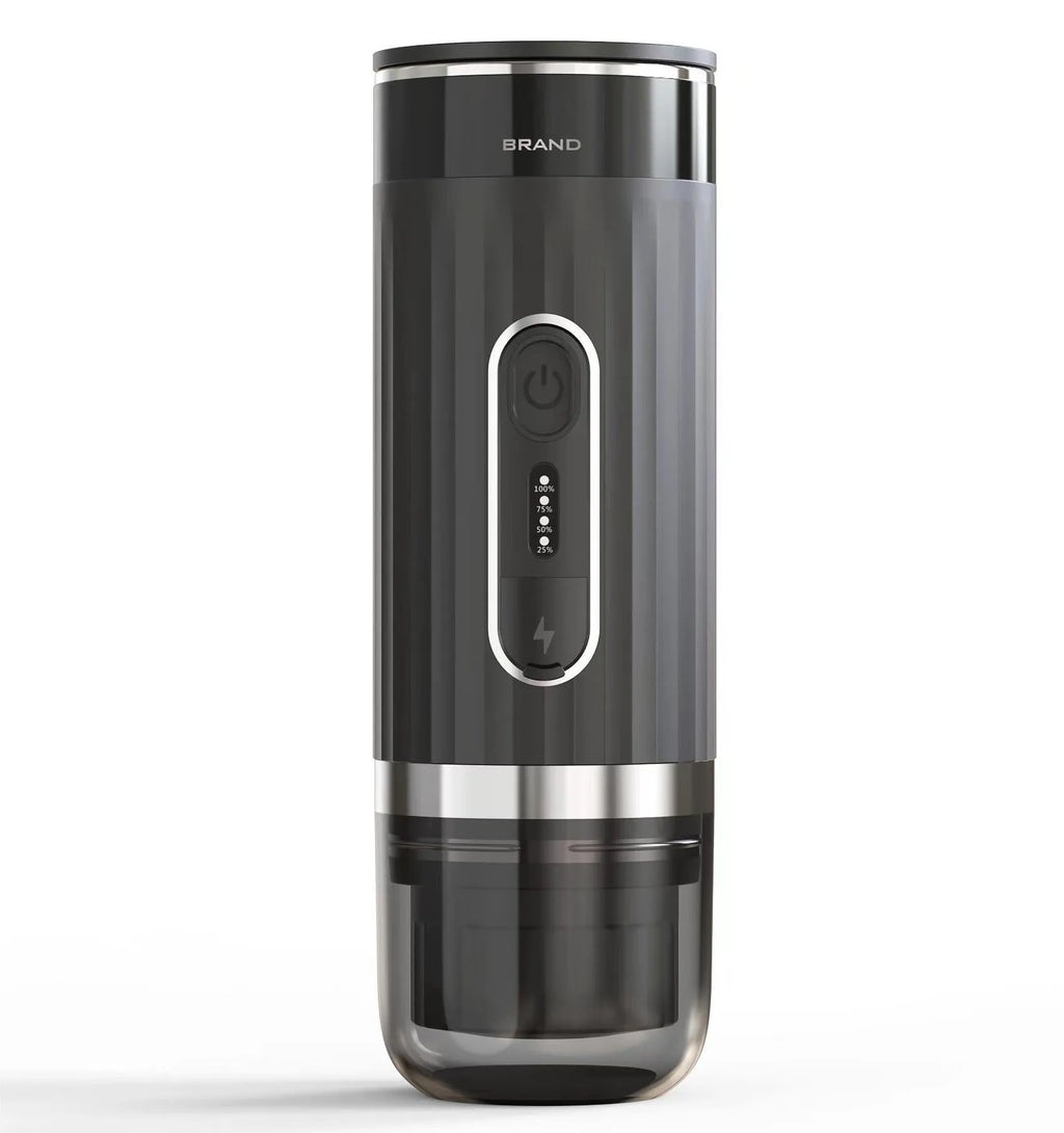 Black portable K-Cup coffee machine for vehicle and travel use with 36V DC input