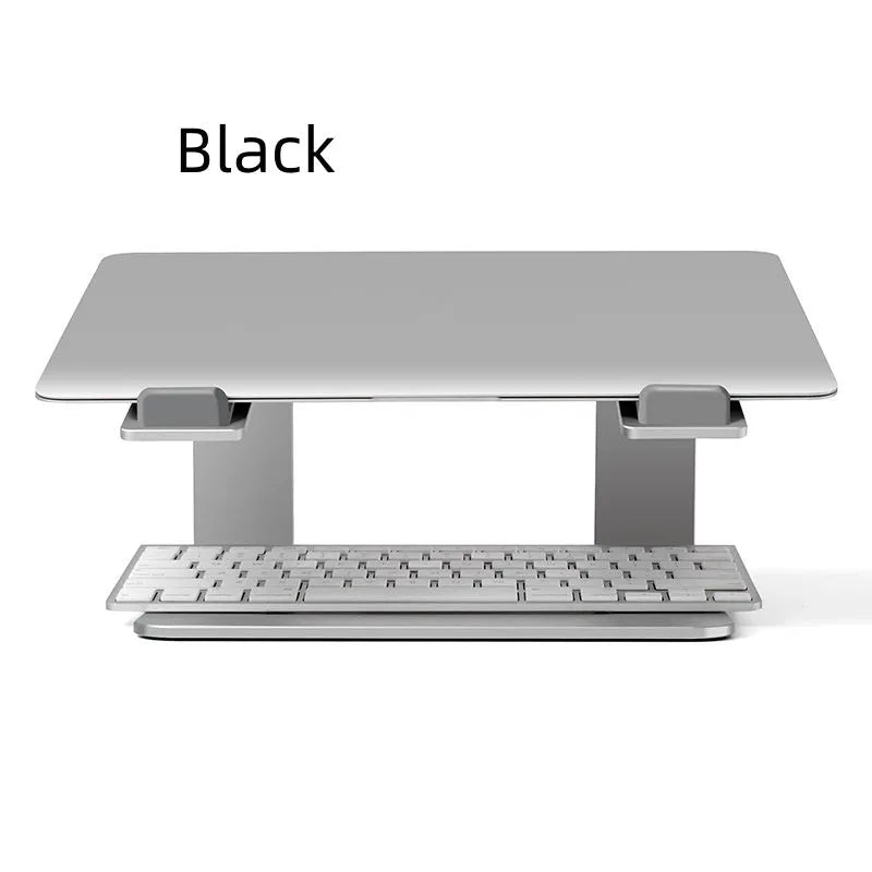 Black aluminium alloy laptop stand measuring 29.9 x 25.8 x 18.5 cm for 13-17 inch notebooks
