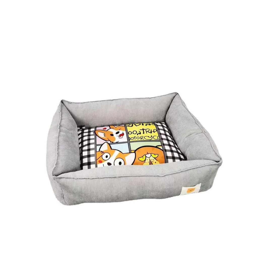 Light blue winter dog nest with soft velvet lining, shown in a 50x40cm size.