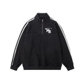 Black men's Hong Kong style hoodie with a stand collar and long sleeves on a mannequin