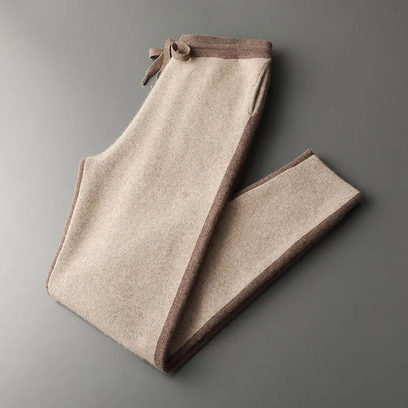 Men's cashmere wool blend cardigan suit with half turtleneck zipper top and matching trousers in winter sports style