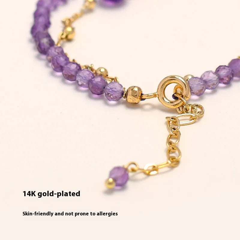 Chinese style amethyst coloured crystal bracelet for women with electroplated diamond shapes.