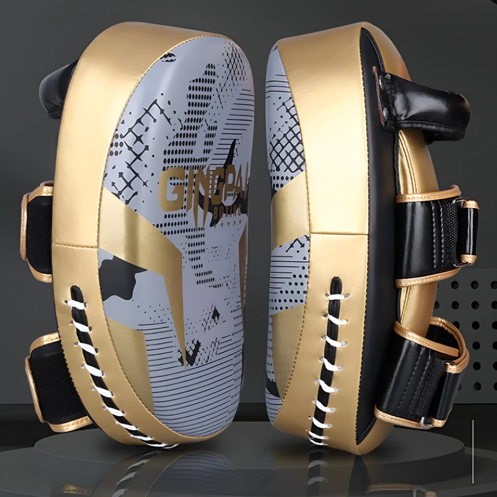Vertical PU camouflage kick pad for taekwondo and boxing training, shown on floor