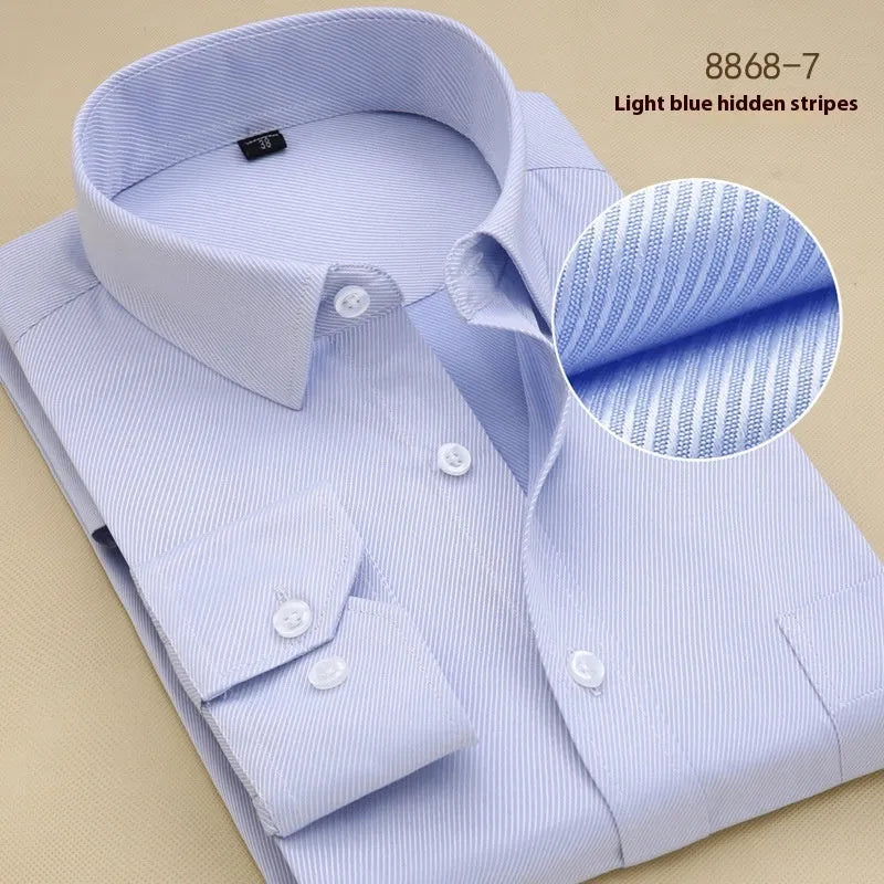 Men's black slim fit cotton business shirt with long sleeves and cardigan collar