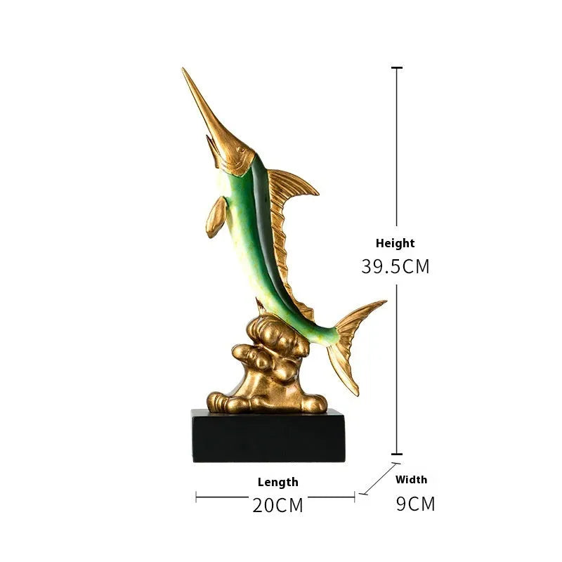 European style swordfish decorative ornament in resin and plastic, shown in one of four colour options