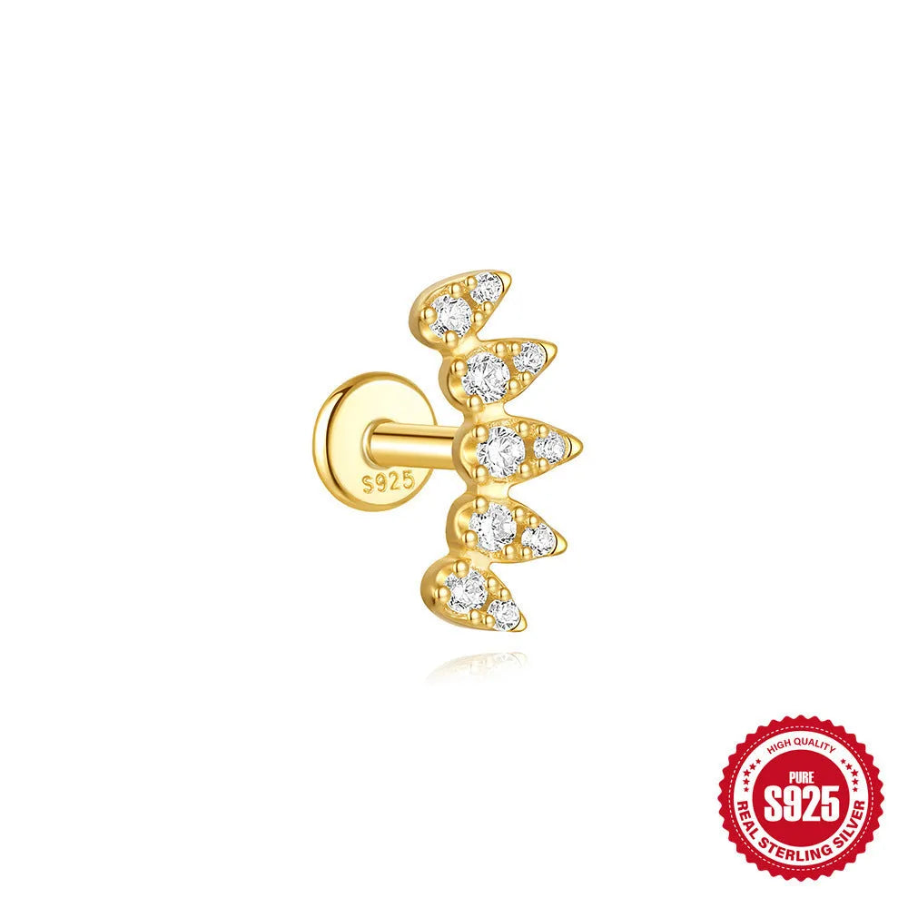 S925 sterling silver geometric kite earring with rhinestones and a chain tassel in a gold colour.