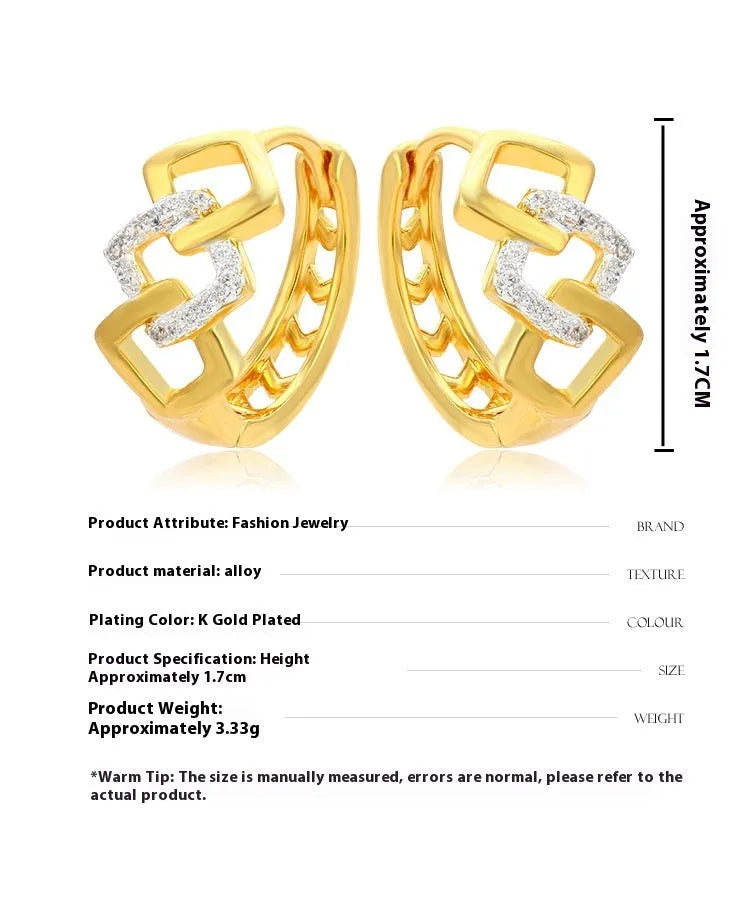 Geometric hollow-out gold electroplated alloy earrings with simple style design