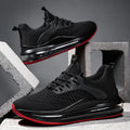 Men's black mesh running shoes with round toe and lace-up front for summer sports