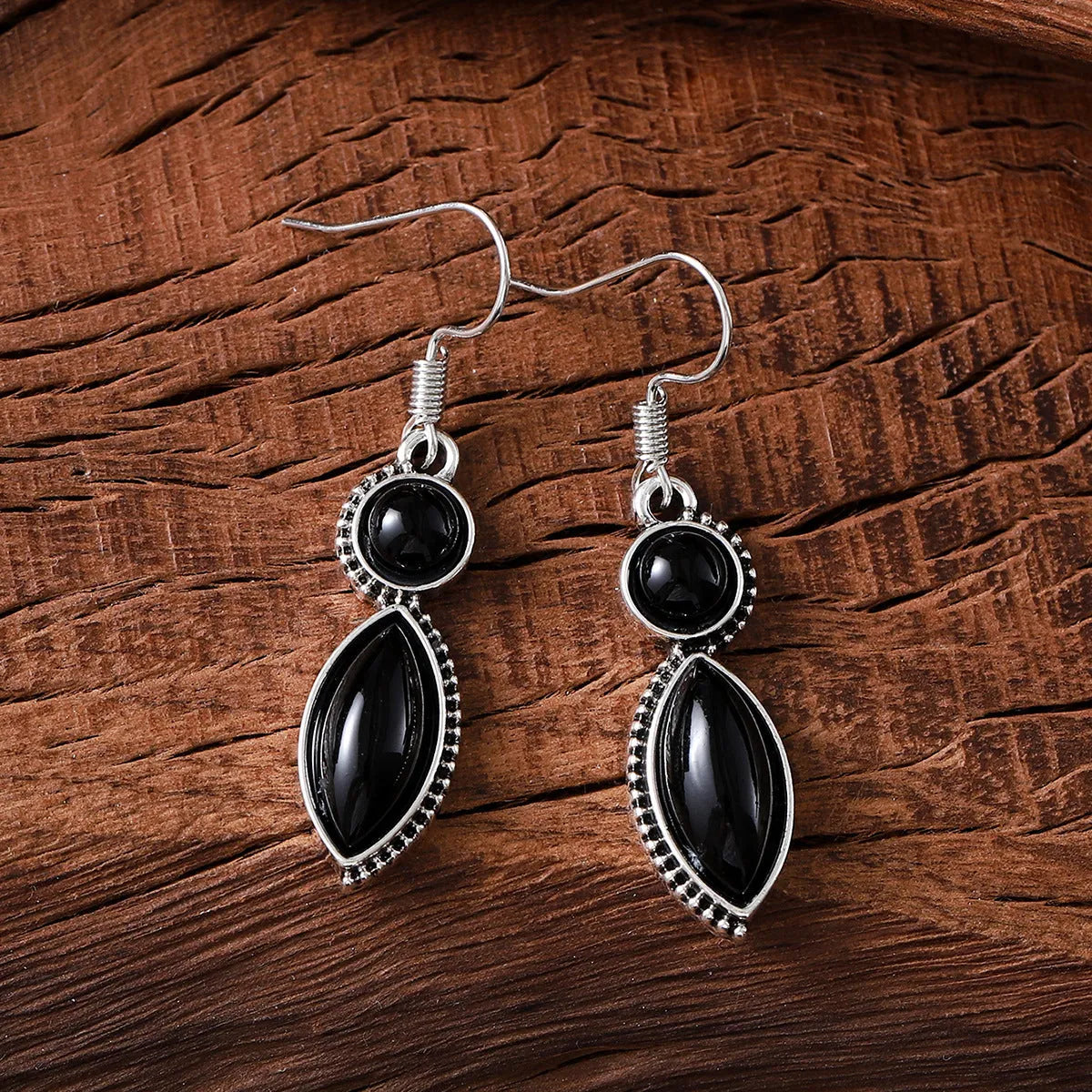 Vintage geometric pendant earrings black purple zinc alloy electroplated bohemian jewellery
