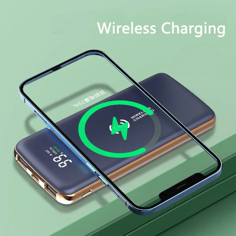 Gold-plated portable power bank with 20000mAh capacity, multi-USB output, plastic case in classic black