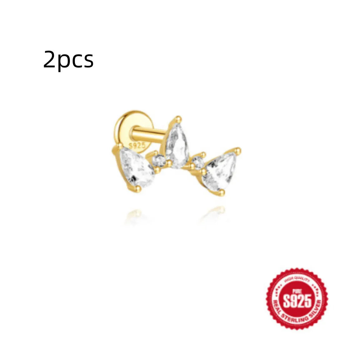S925 sterling silver water drop earrings with flat spiral geometric design and gold plating.