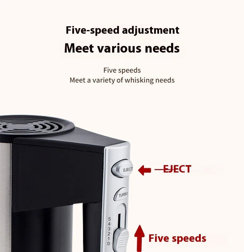 SL-25209 black electric handheld mixer with 5 speed settings and dual voltage compatibility
