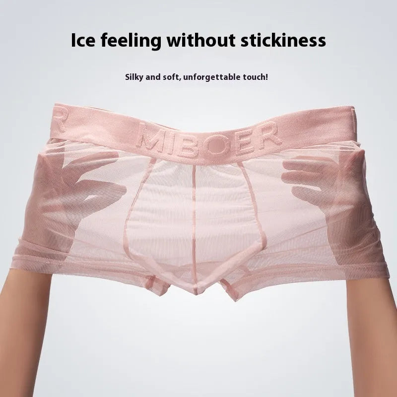 Men's thin invisible breathable boxer shorts in quick-drying polyester fabric shown in multiple colours
