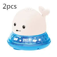Automatic water-sensing whale bath toy with spray, lights, and music functions for baby bath time