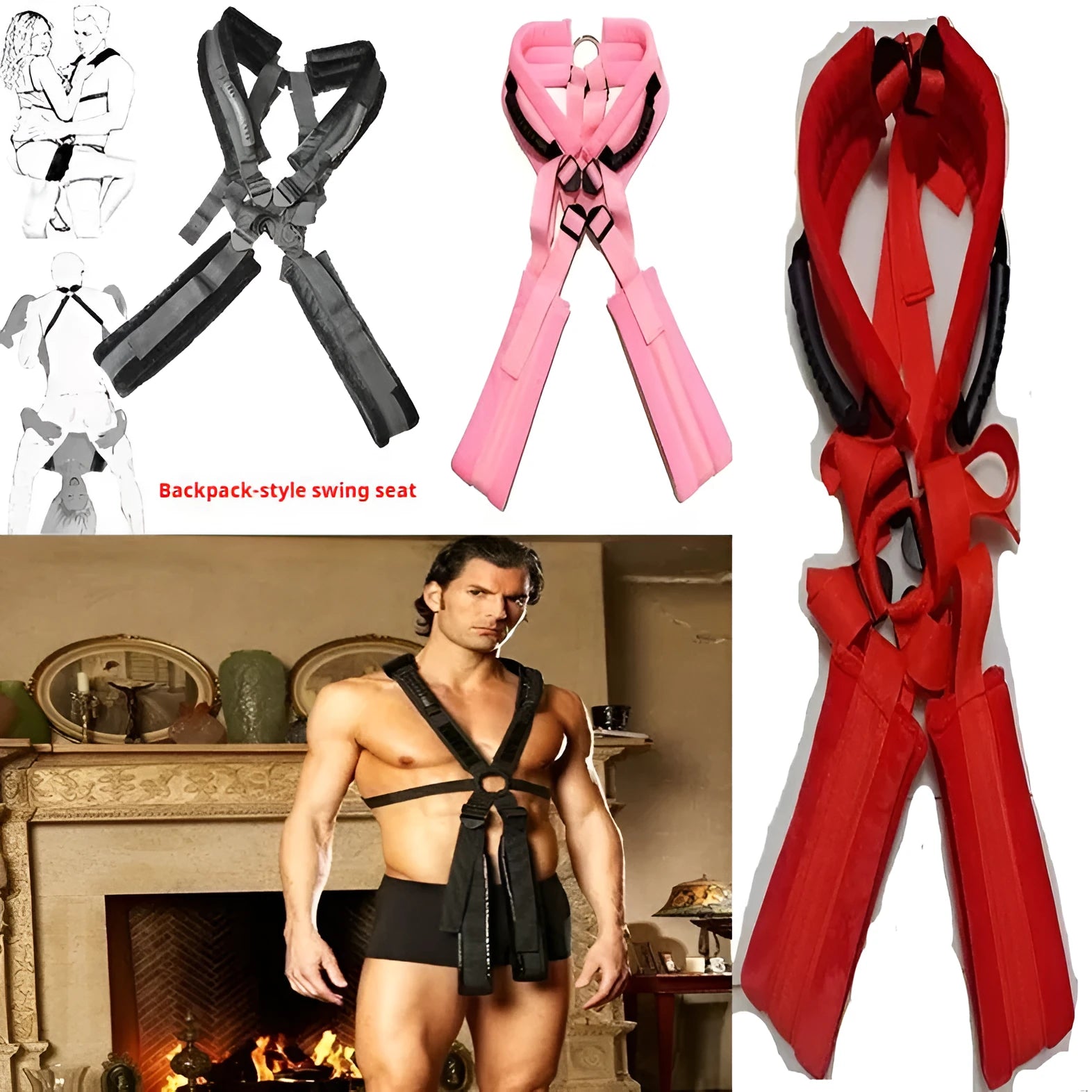 Nylon backpack swing for couples in black, pink, and red colour options