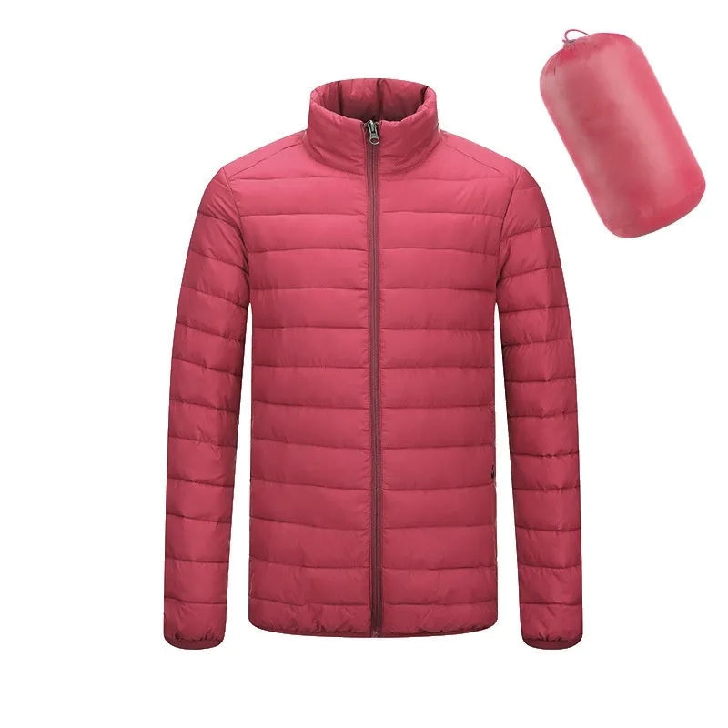 Men's lightweight hooded coat in solid colour, nylon fabric, zipper front, long sleeves, available in multiple colours and sizes