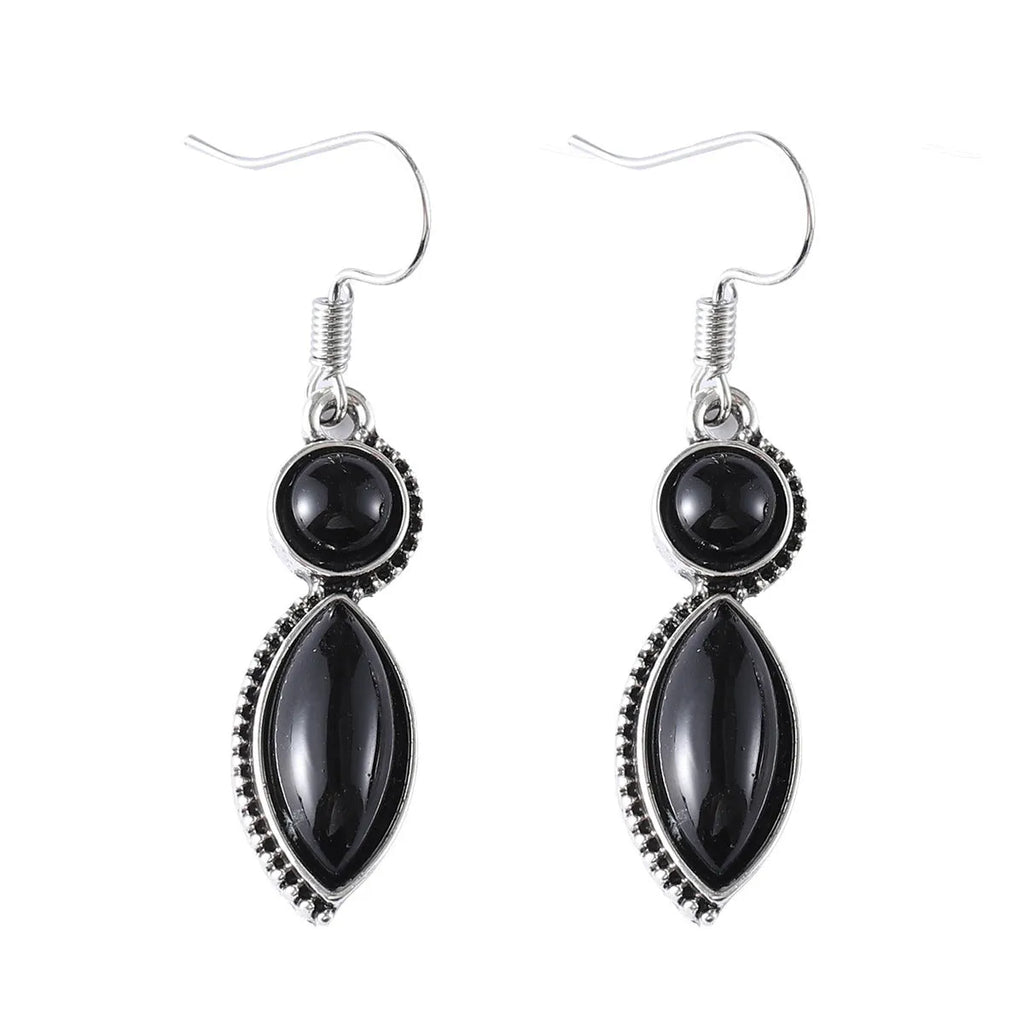 Vintage geometric pendant earrings black purple zinc alloy electroplated bohemian jewellery