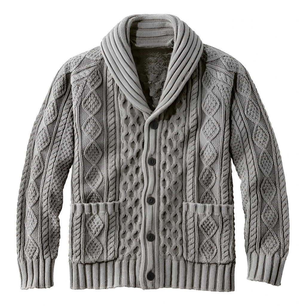 Men's knitted lapel cardigan loose fit deer plush polyester in apricot brown gray navy blue ocean green olive green