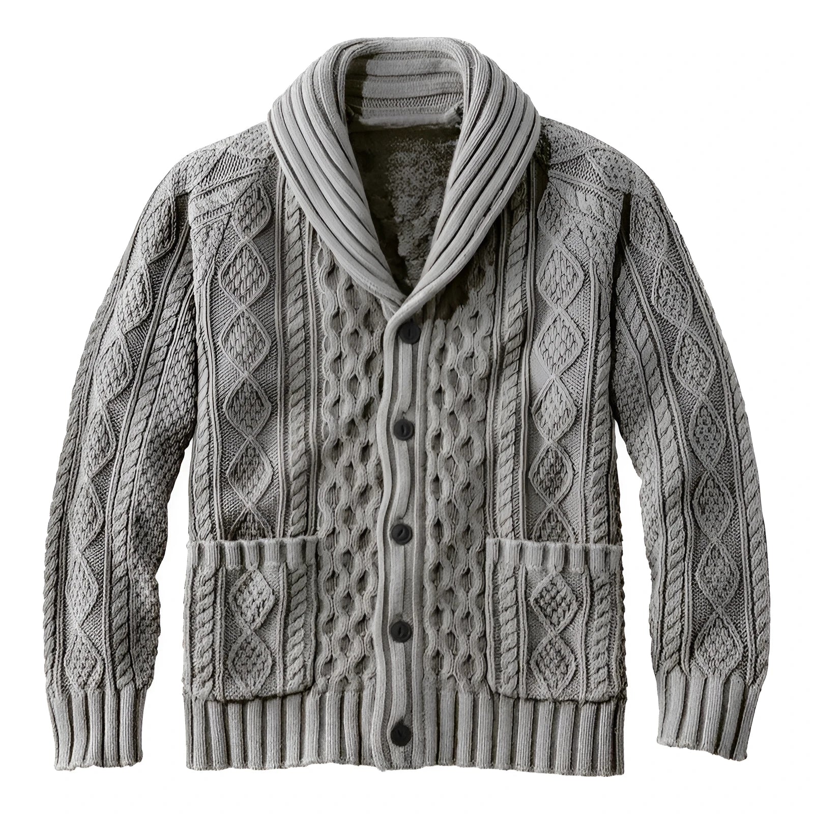 Men's knitted lapel cardigan loose fit deer plush polyester in apricot brown gray navy blue ocean green olive green