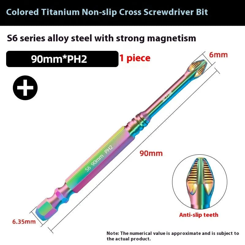S6 colour titanium anti-slip cross screwdriver head on white background, alloy steel construction