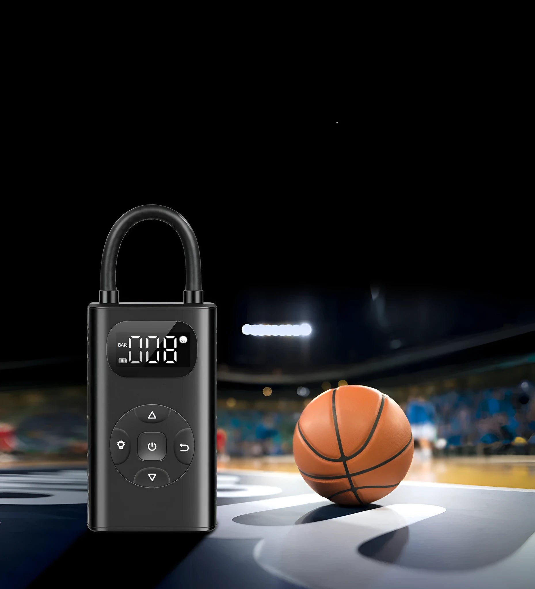 Black M09X portable USB electric air compressor power bank for tyre inflation.
