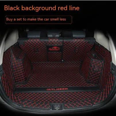 Mitsubishi Outlander 3D boot liner with high edges in a wine red colour with contrasting beige lines.