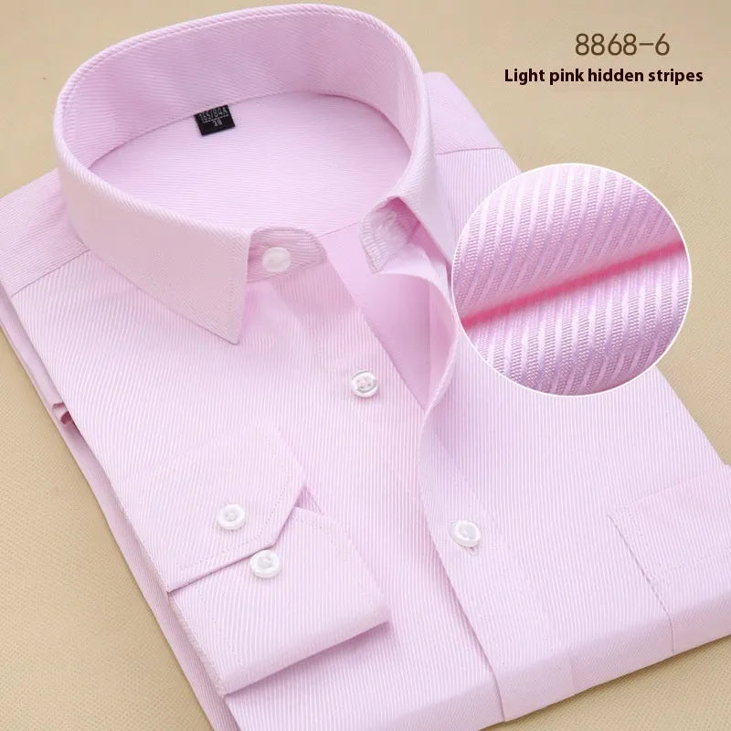 Men's black slim fit cotton business shirt with long sleeves and cardigan collar