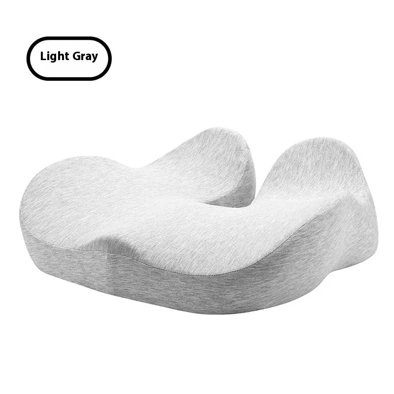 Memory foam office chair cushion in light grey measuring 46 by 43 centimetres
